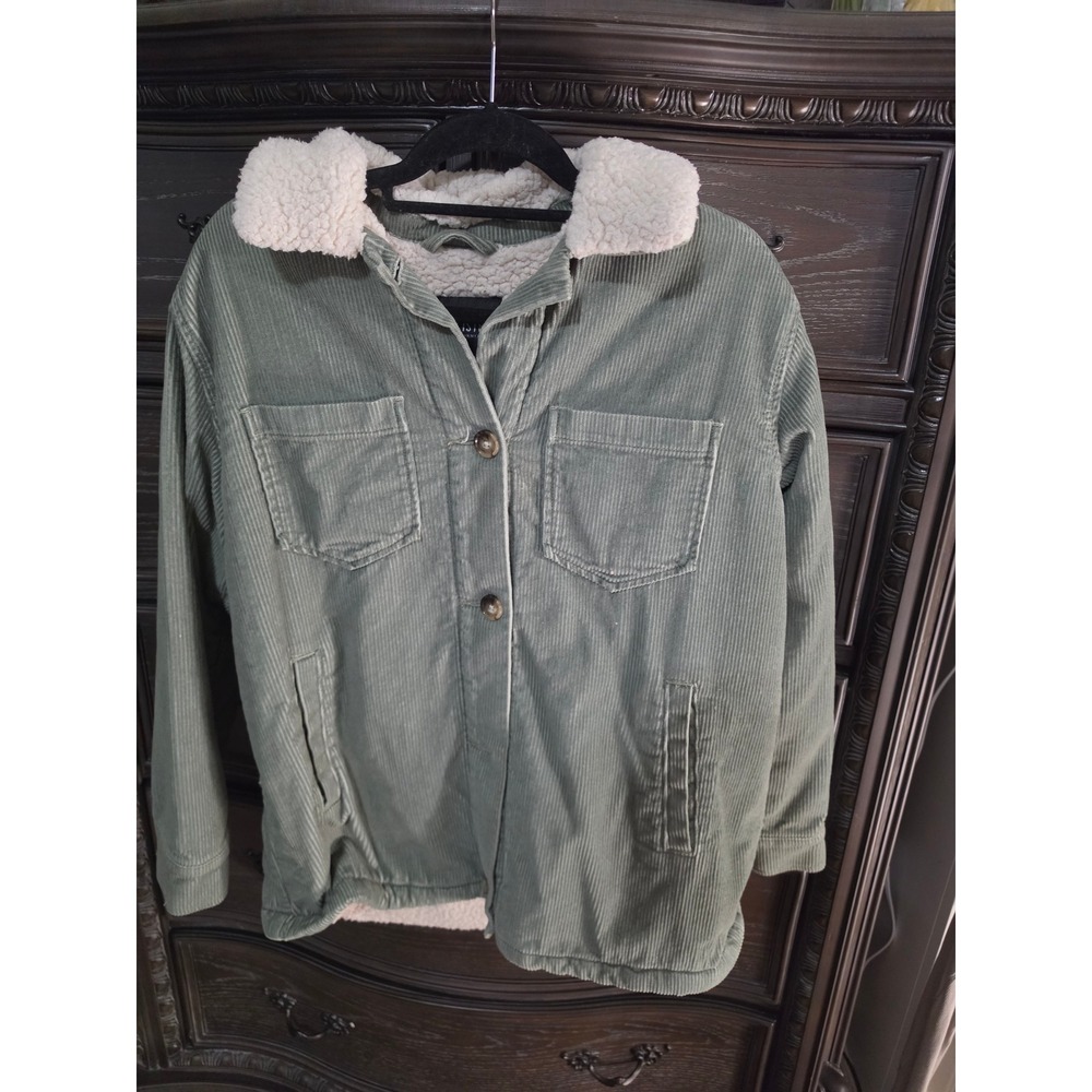Hollister Sage Green Corduroy Sherpa Lined Trucker Jacket Mens Medium